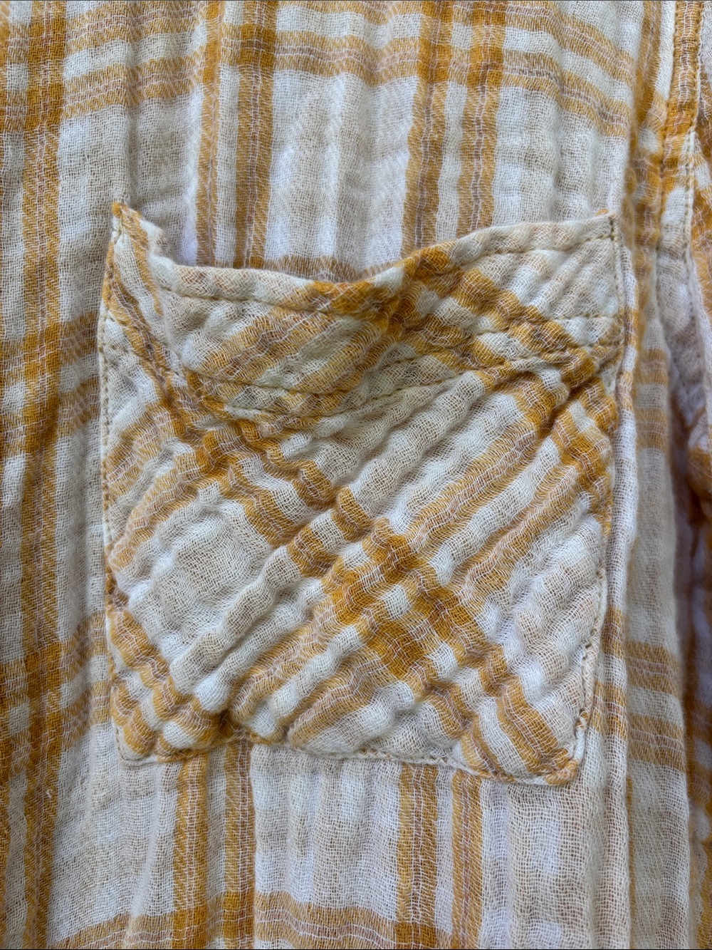 Free People Lyndsy Buttondown Shirt Plaid Mixed Gingham Cotton Yellow Medium - Picture 5 of 7